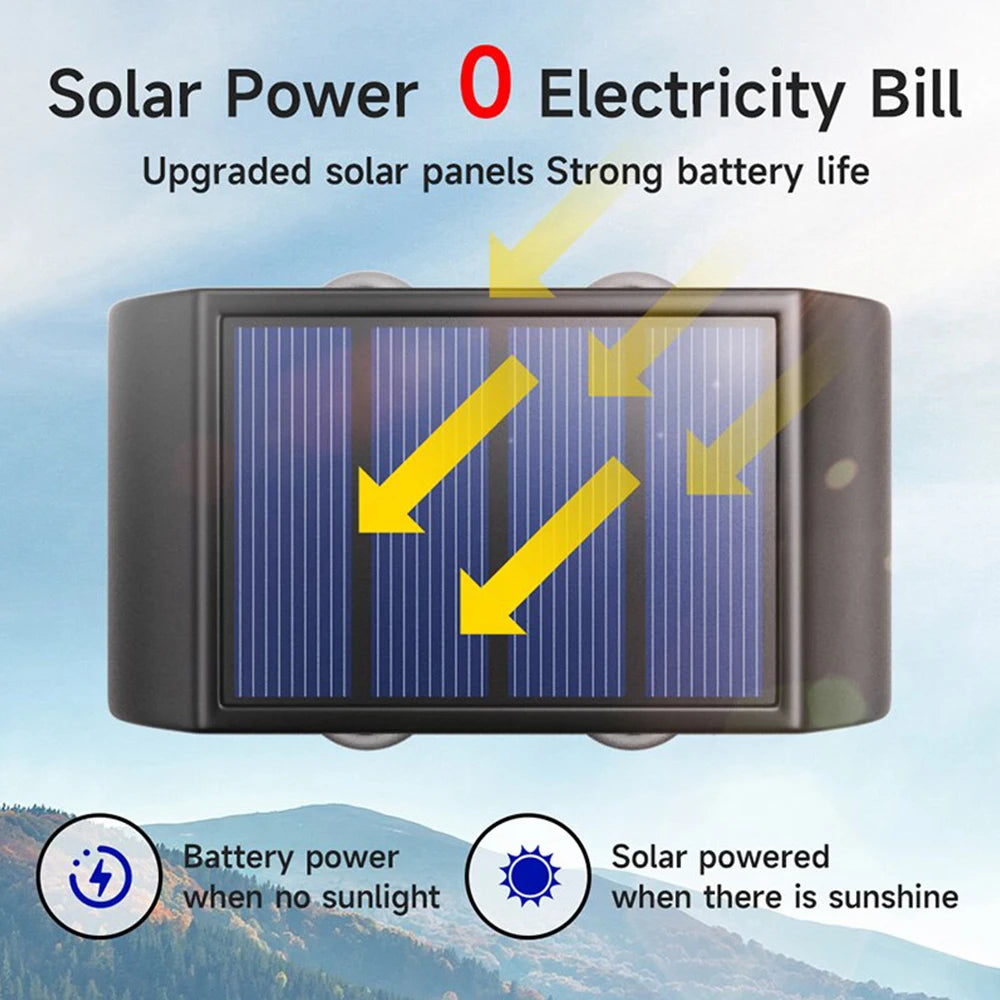 Solar Wall Lamp Outdoor 4/6/8/10/12/16LED Light Waterproof Up And Down Luminous Lighting Balcony Yard Garden Decoration Lights