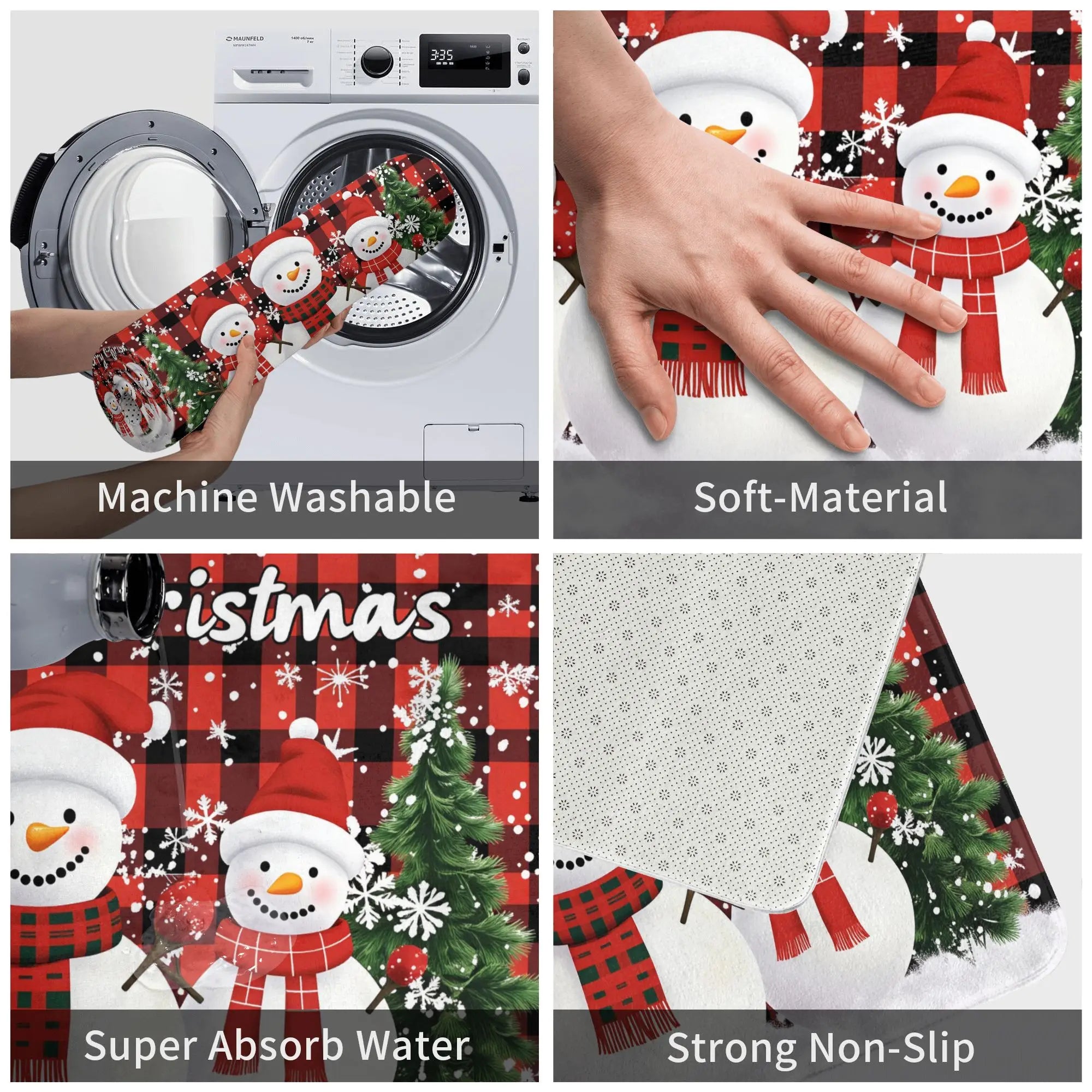 Snowman Pattern Merry Christmas Doormat Non-Slip Entrance Kitchen Bath Door Floor Mat  Toilet Carpet Rug