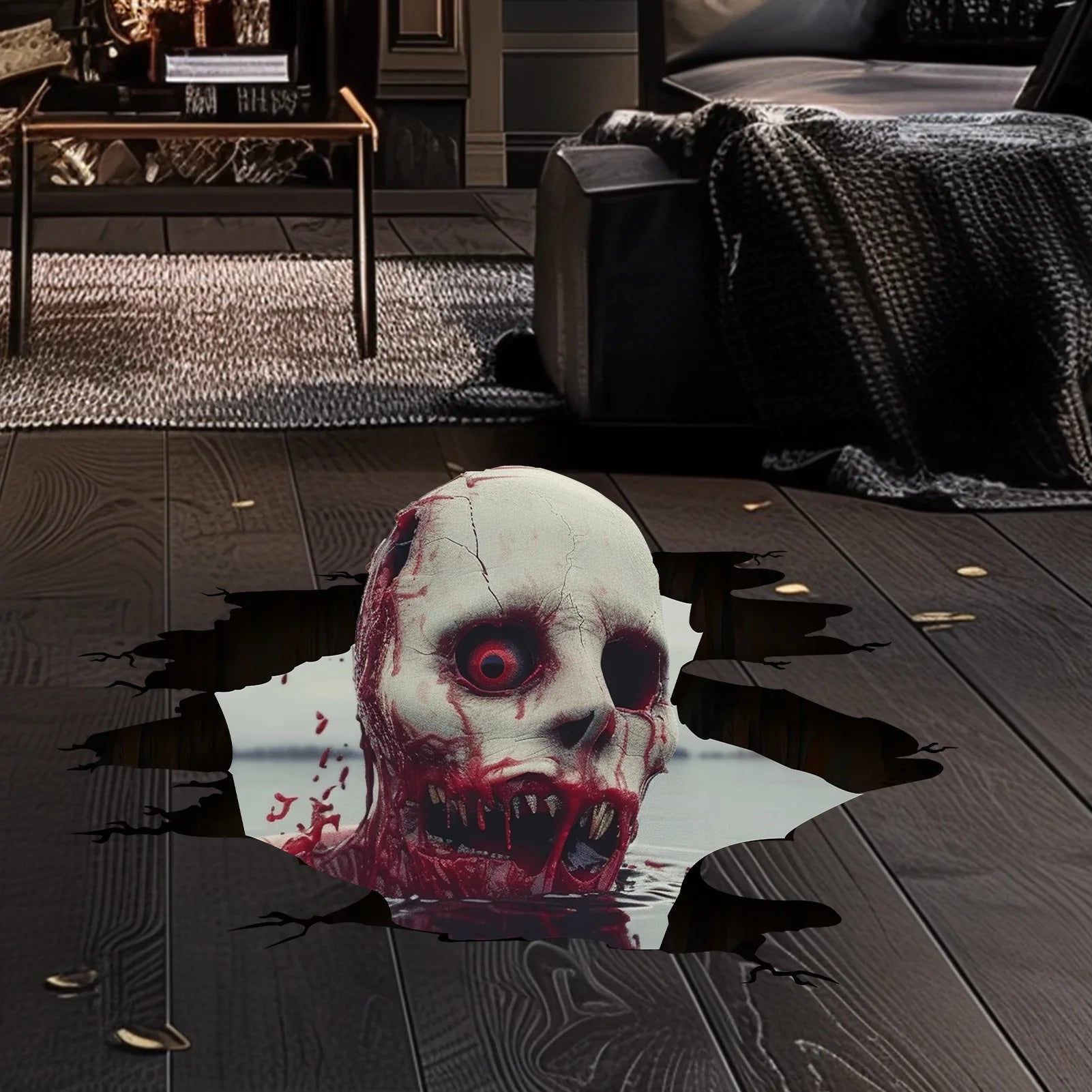 Halloween Wall Stickers Horror Thriller Broken Wall Zombie Theme Party Home Decoration Wall Stickers
