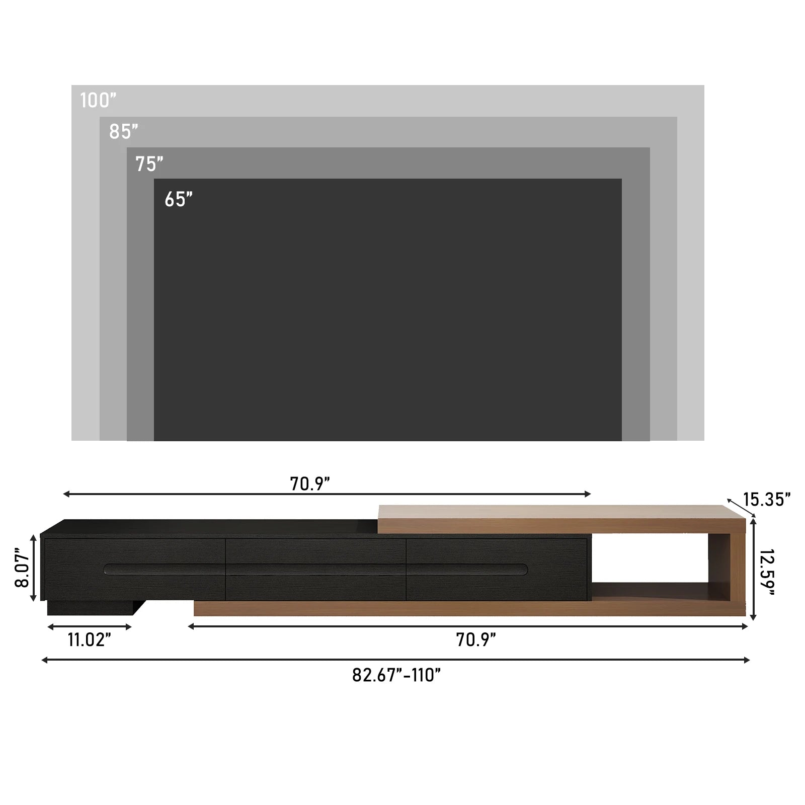82-110'' Extendable TV Stand for Up to 120