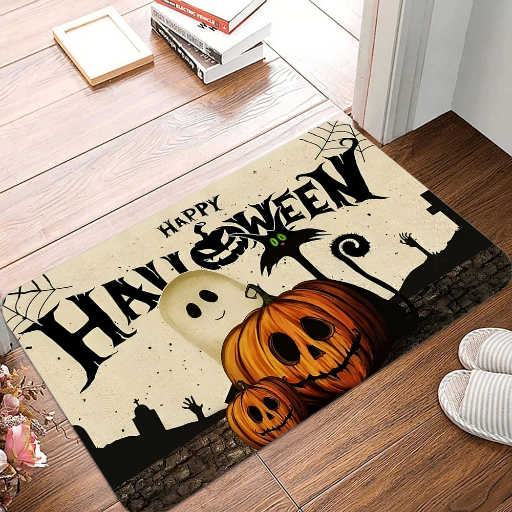 Halloween Ghost Pumpkin Printed Kitchen Carpet Living Room Dining Room Laundry Floor Mat Bath Balcony Hallway Non-slip Door Mat