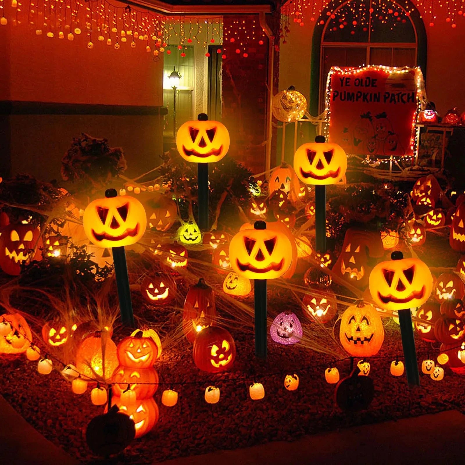 5PCS/Set Pumpkin,Ghost Solar Halloween Lights Outdoor Waterproof Pathway Light Garden Home Decoration Lamp Halloween Accessories