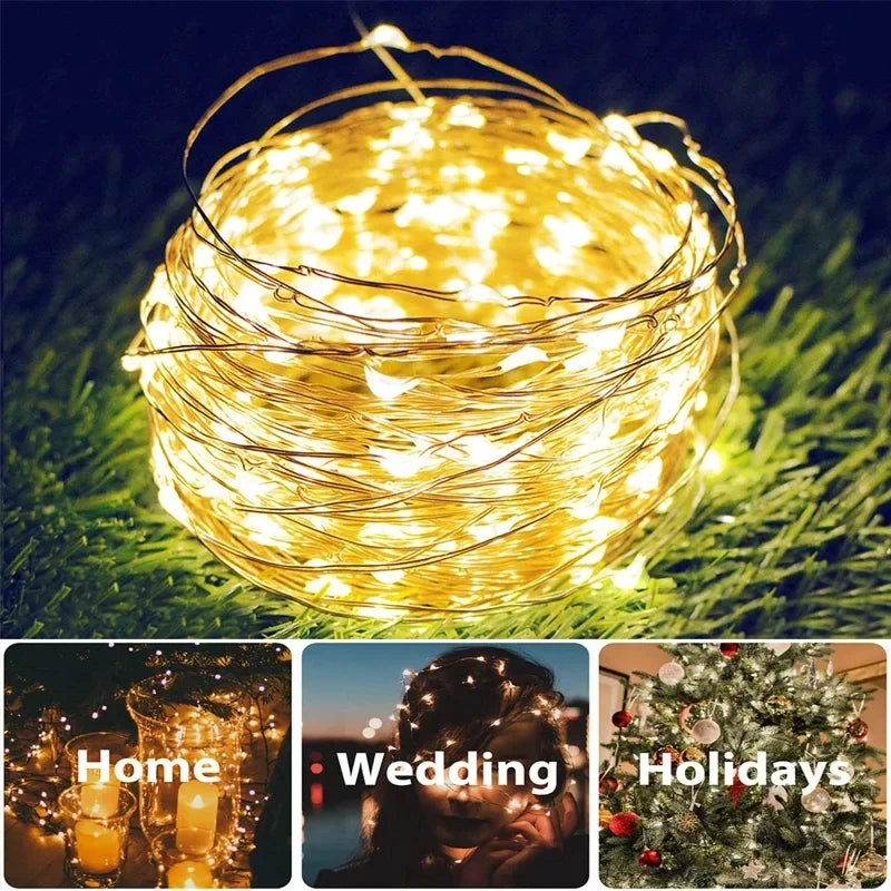 7M~42M Solar Power Fairy String Lights, Waterproof, Copper Wire, Christmas Party Garland, Outdoor Garden, Wedding