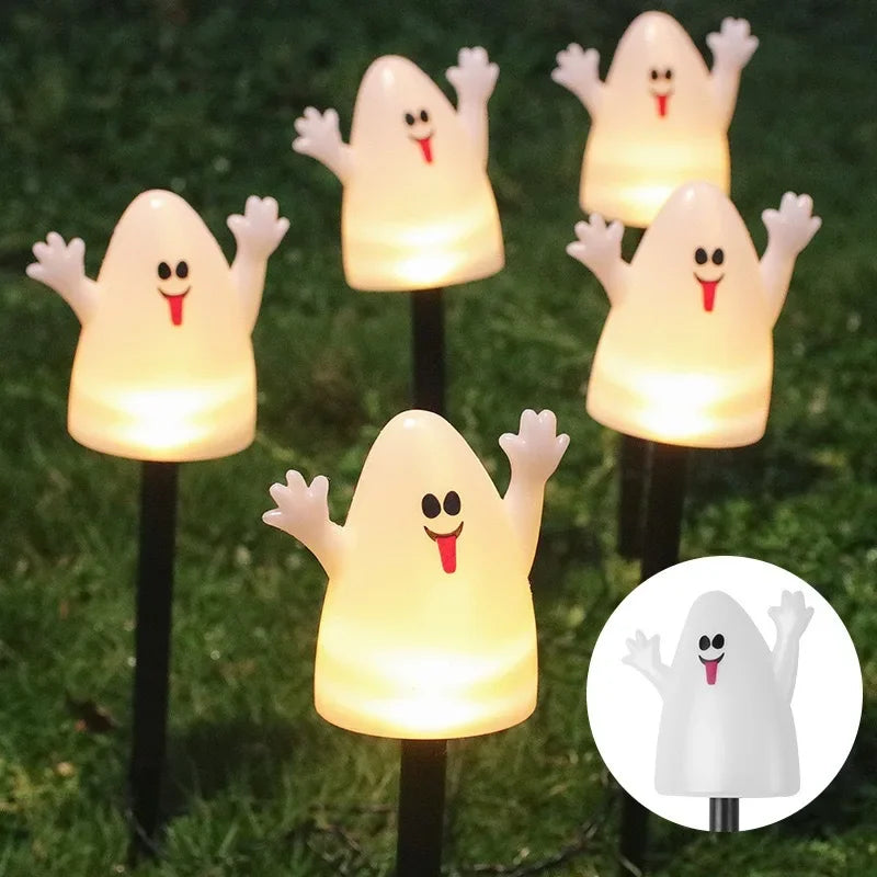 5PCS/Set Pumpkin,Ghost Solar Halloween Lights Outdoor Waterproof Pathway Light Garden Home Decoration Lamp Halloween Accessories