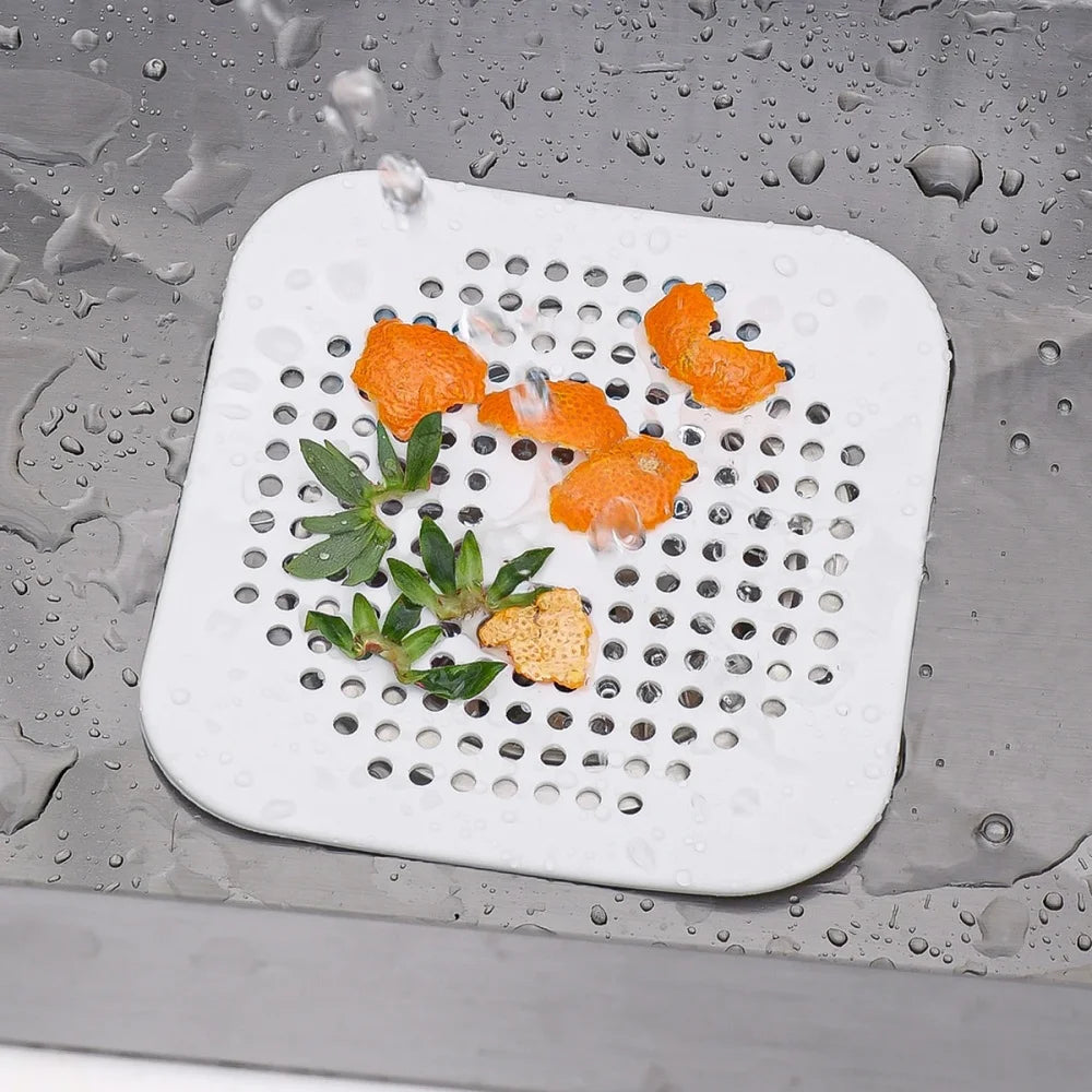 Square silicone absorbent drain for drains, kitchens, bathrooms and showers to prevent sinks from clogging the drain