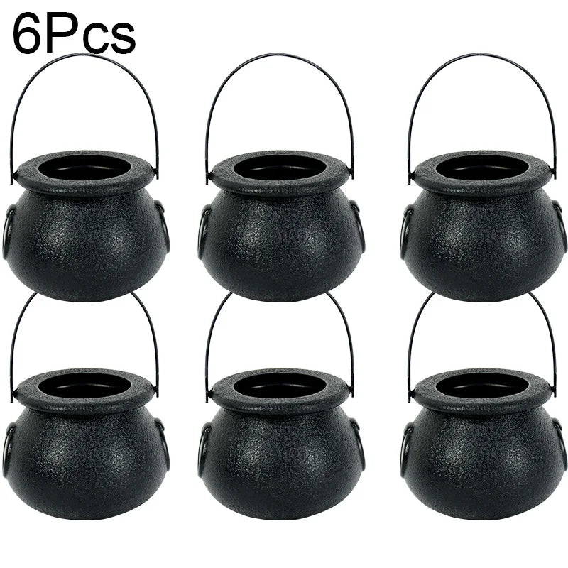 6pcs Halloween Witch Cauldron Candy Jar Trick Or Treat Skull Wizard Pot Cookies Gift Buckets For Kids Halloween Party Home Decor