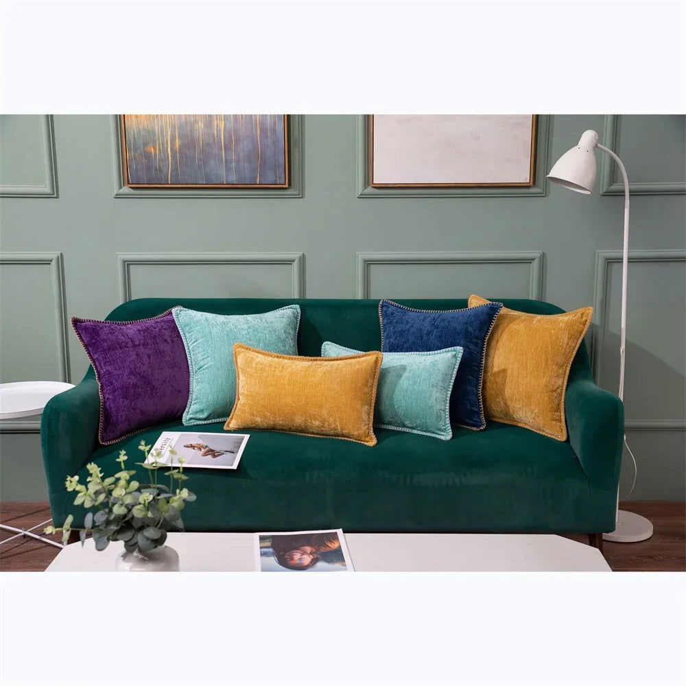 Blue Chenille Cushion Cover 45x45 Pillow Cover 30x50cm Sofa Decorative Throw Pillow Case Soft Luxury For Living Room Sofa Decor﻿
