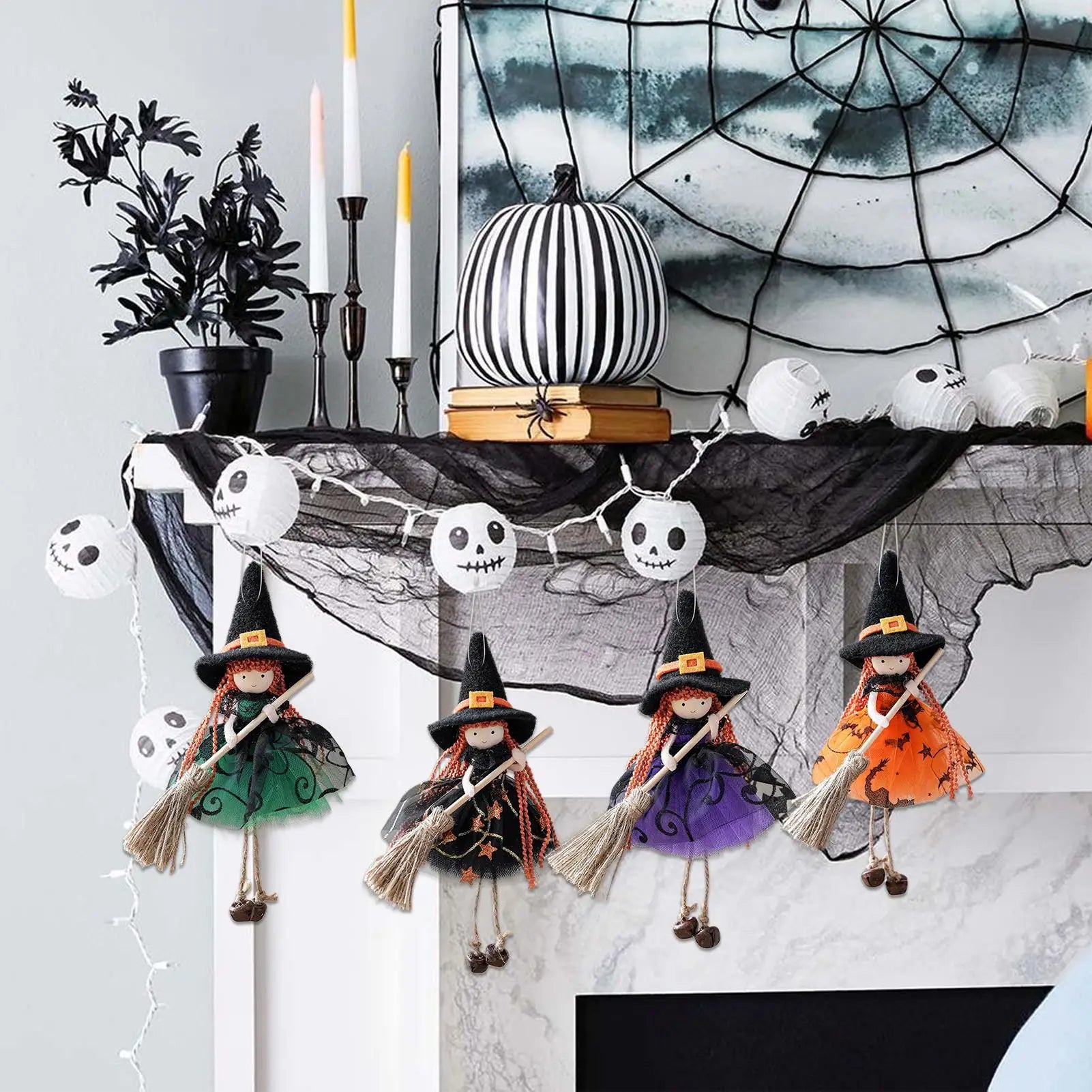 Kitchen Witch Halloween Witch Doll Hangable Decoration with Broom Collectible Figurine Ornament Hangable for Kitchen Haunted
