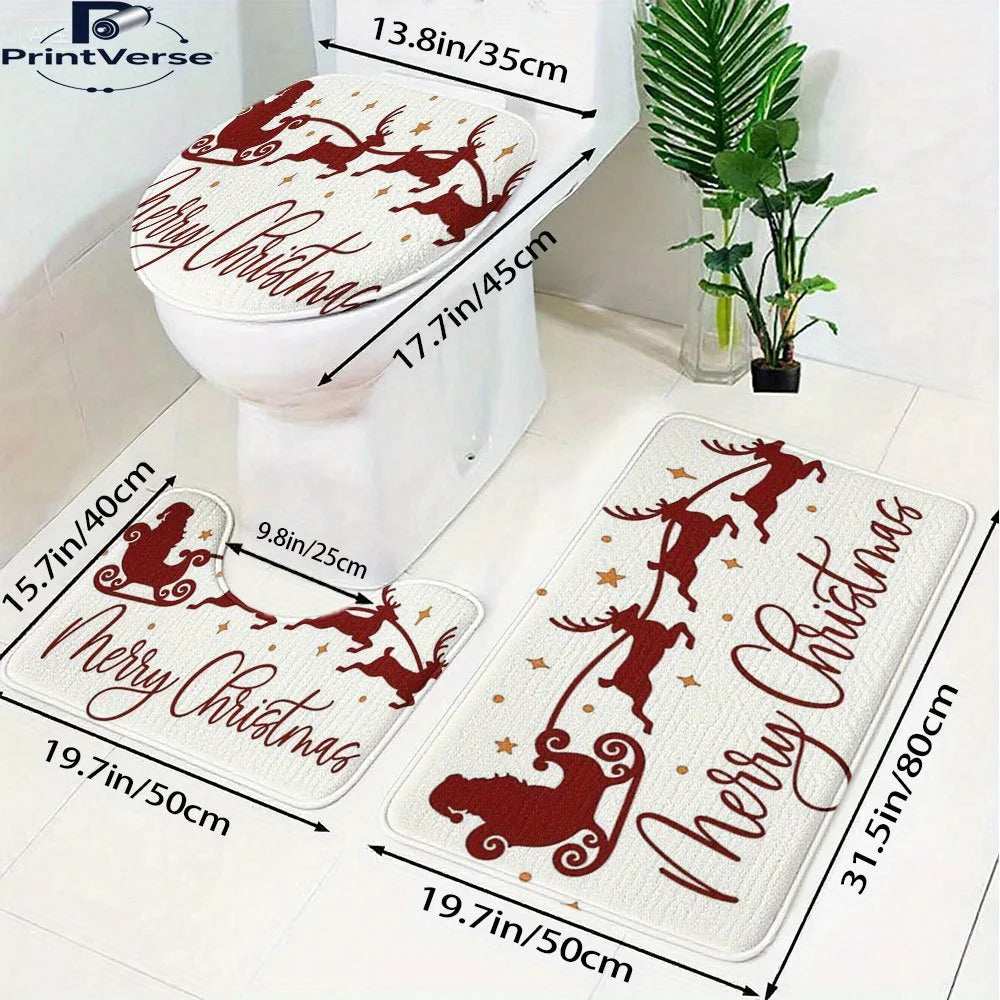 3pcs Forest-inspired Merry Christmas 2 The Perfect Bathroom Suitable for toilets and bathroom doorways, Toilet Decor And Accesso