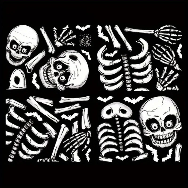 4-Pack Halloween Skeleton Window Clings - PVC Static Sticker Decal for Halloween Party Decoration Reusable Window and Wall Decor