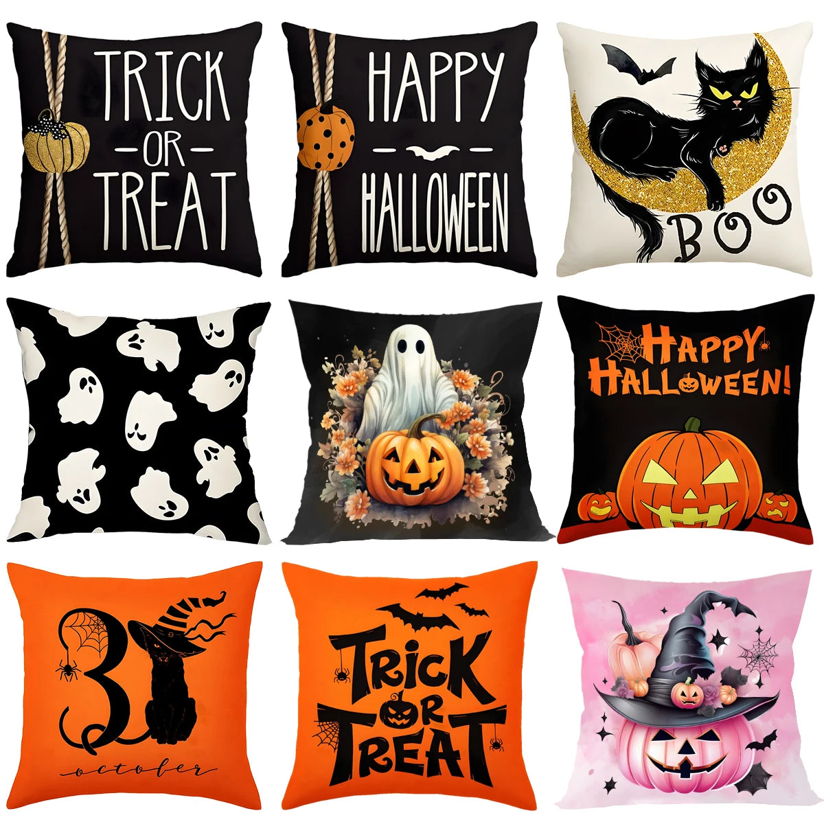 Halloween Linen Cushion Cover Trick or Treat Theme Pillowcase Cartoon Pumpkin Ghost Pillow Cover Halloween Party Decoration 2025