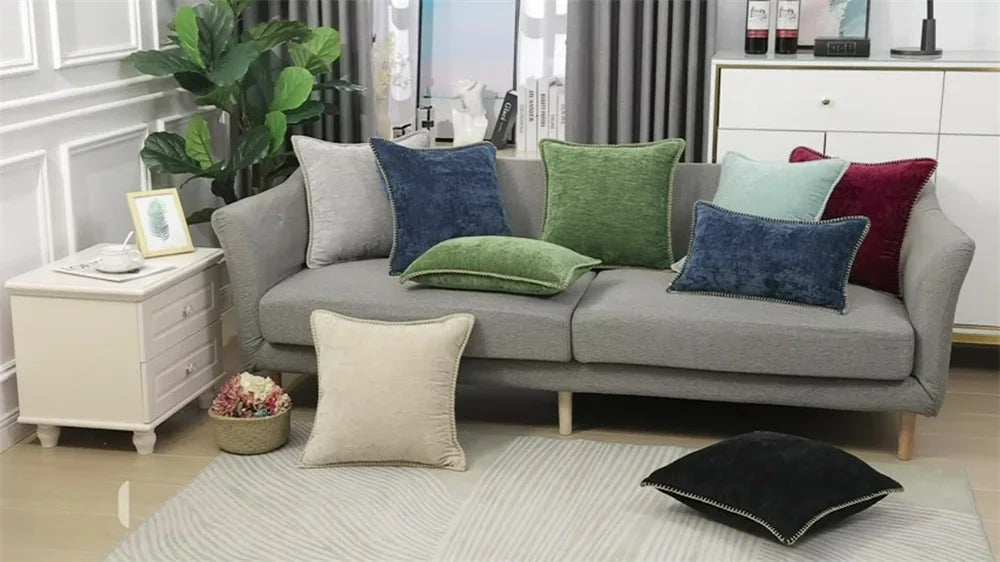 Blue Chenille Cushion Cover 45x45 Pillow Cover 30x50cm Sofa Decorative Throw Pillow Case Soft Luxury For Living Room Sofa Decor﻿