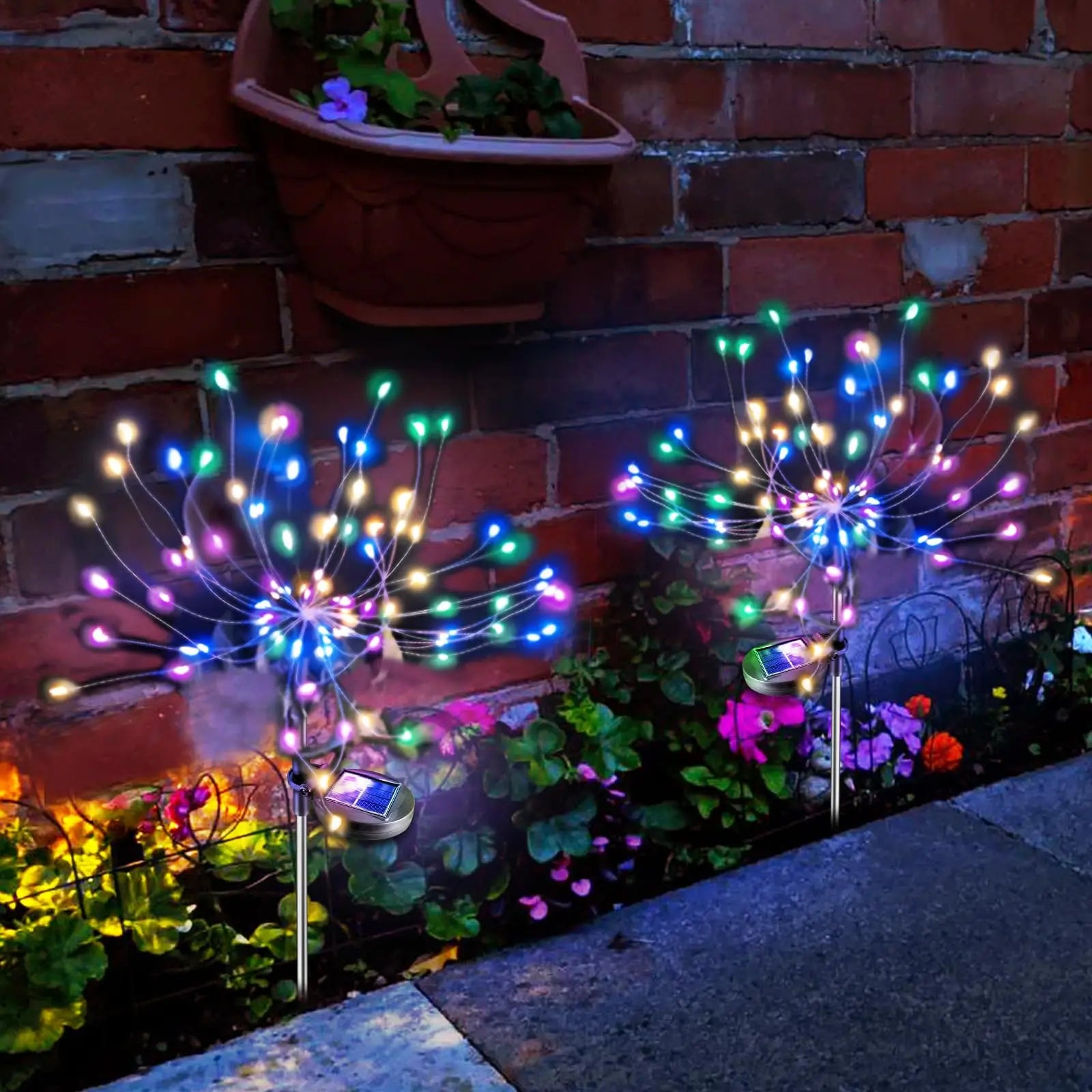 Outdoor Decorative 200LED Solar Fireworks Light Multicolor Starburst Lamps with 8 Lighting Modes,Waterproof for Garden Yard Path