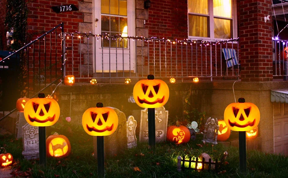 5PCS/Set Pumpkin,Ghost Solar Halloween Lights Outdoor Waterproof Pathway Light Garden Home Decoration Lamp Halloween Accessories