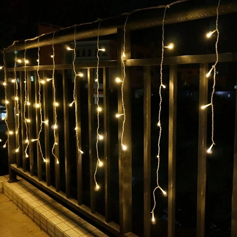 Outdoor Decoration 5m Droop 0.4-0.6m Curtain Icicle Led String Lights 220V 110V Garden Xmas Luminaria Garland Decorative Lights