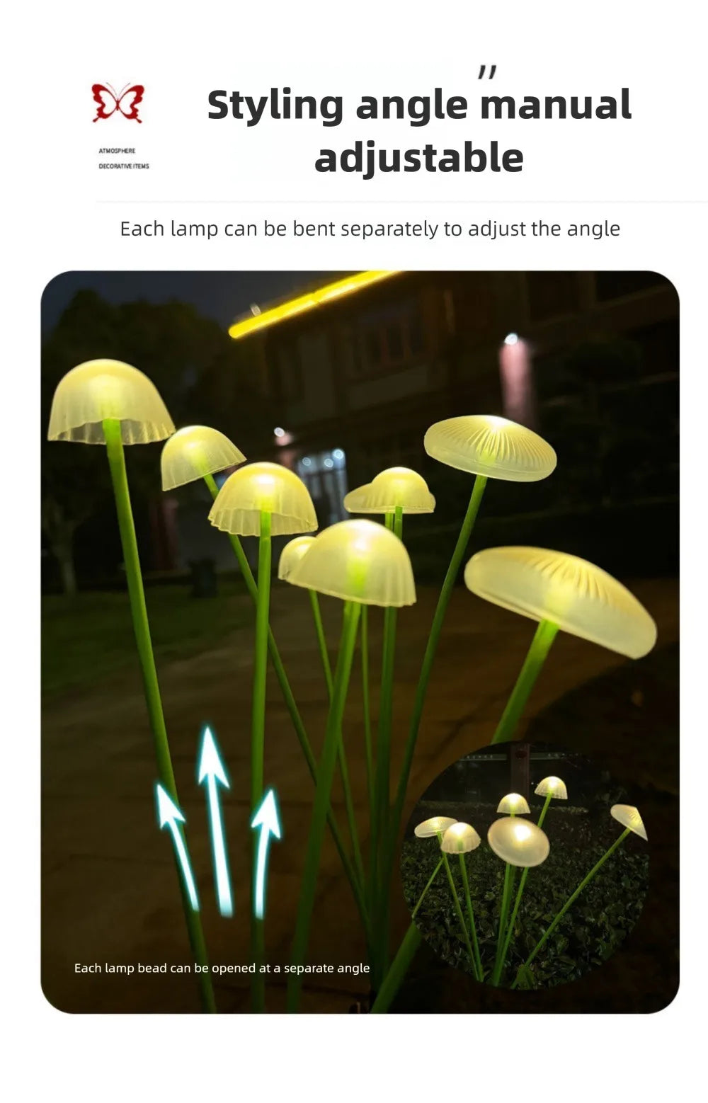 LED Solar Jellyfish Mushroom Fairy Light RGB Waterproof Energy-saving Solar Garden Lamp for Outdoor Lawns Courtyard Decor Light