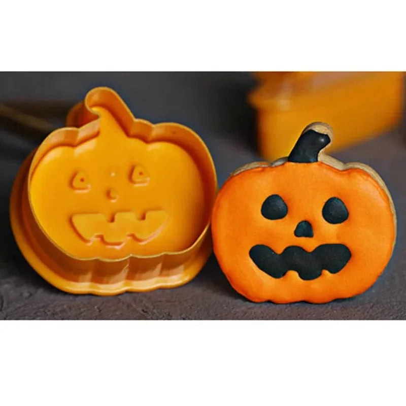 4pcs Halloween Pumpkin Ghost Theme Plastic Cookie Cutter Plunger Fondant Chocolate Mold Cake Decorating Tools