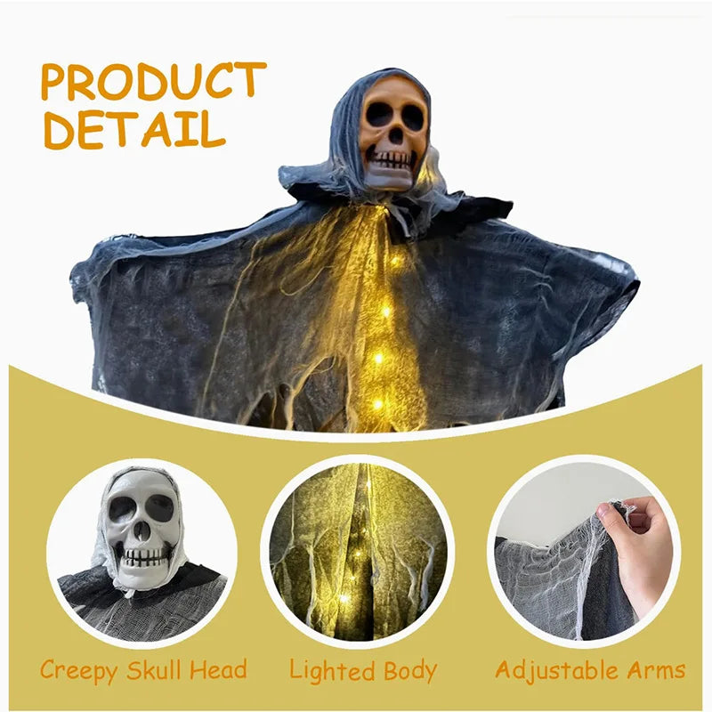 1pcs Halloween Glowing Skull Skeleton Gauze Hanging Ghost Home Outdoor Garden Decoration Halloween Party Horror Ghost Props 2025