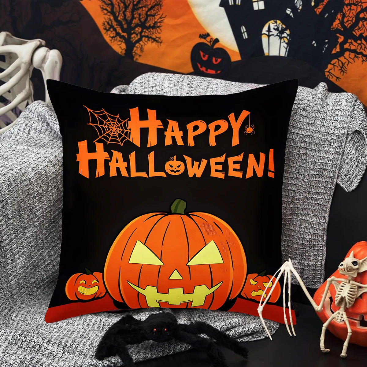 Halloween Linen Cushion Cover Trick or Treat Theme Pillowcase Cartoon Pumpkin Ghost Pillow Cover Halloween Party Decoration 2025