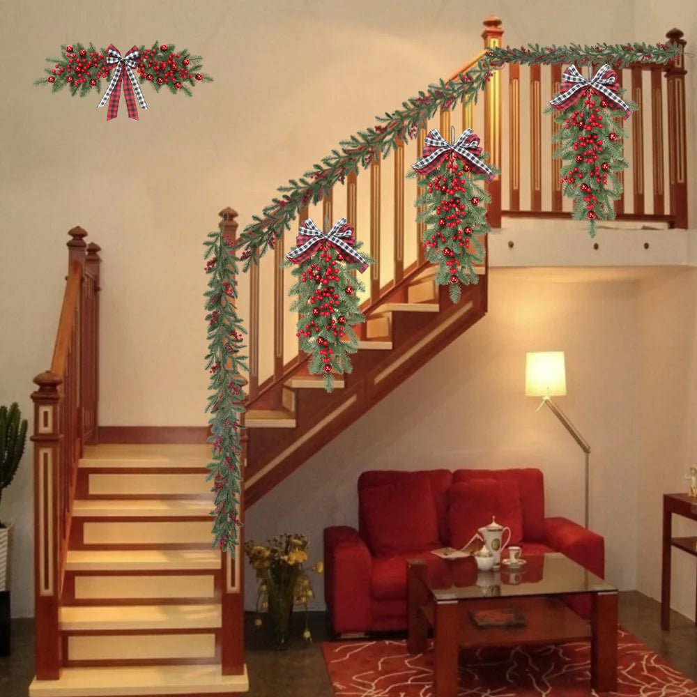 YeeNanee Realistic Christmas Spruce Garlands with Pinecone Red Berry Greenery Pineneedle Vine for Home Fireplace Mantle Decor