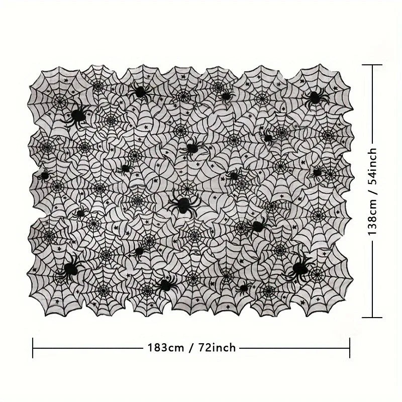 Black Lace Spider Web Tablecloth - Halloween Decoration,Suitable for Fireplace,Fireplace Rack,Kitchen,and Party Table Decoration