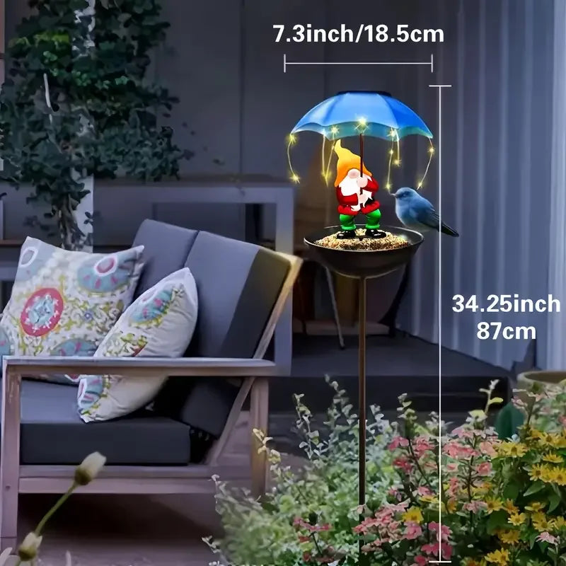 1/2PCS Elf Statue Solar Automatic Bird Feeder with Warm White Solar String Light Outdoor Garden Decor Bird Feeder for Patio Lawn