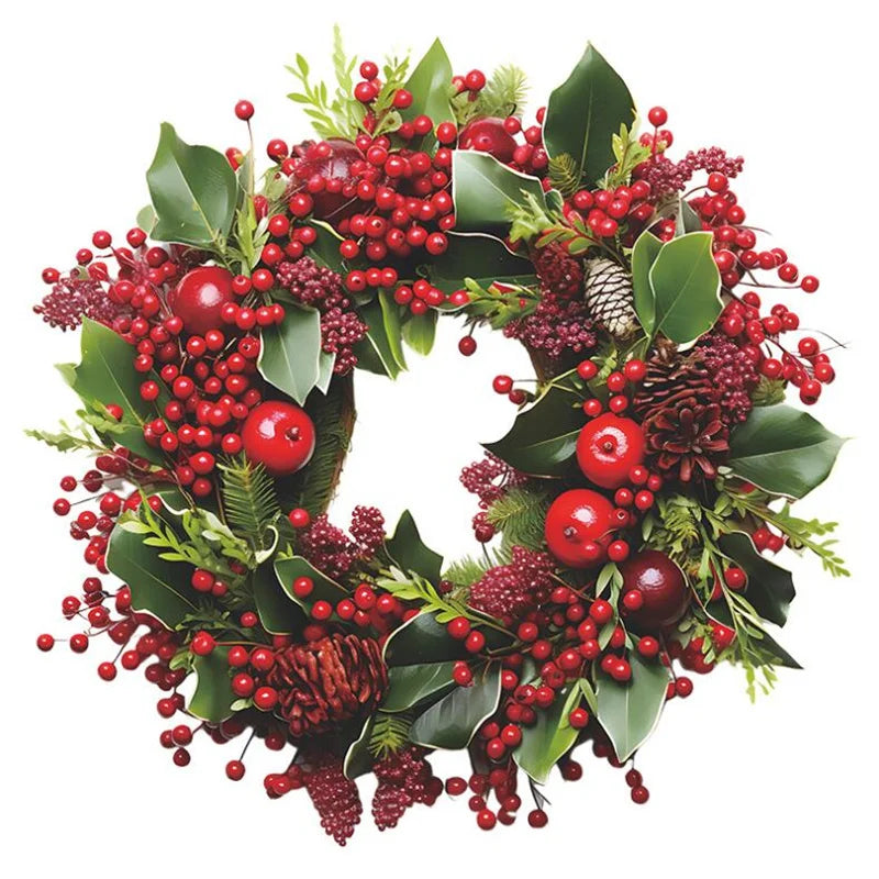 Merry Christmas Wreath Wall Stickers Self-adhesive PVC Red Berry Garland Wallpaper for Home Room 2025 Happy New Year Wall Decor