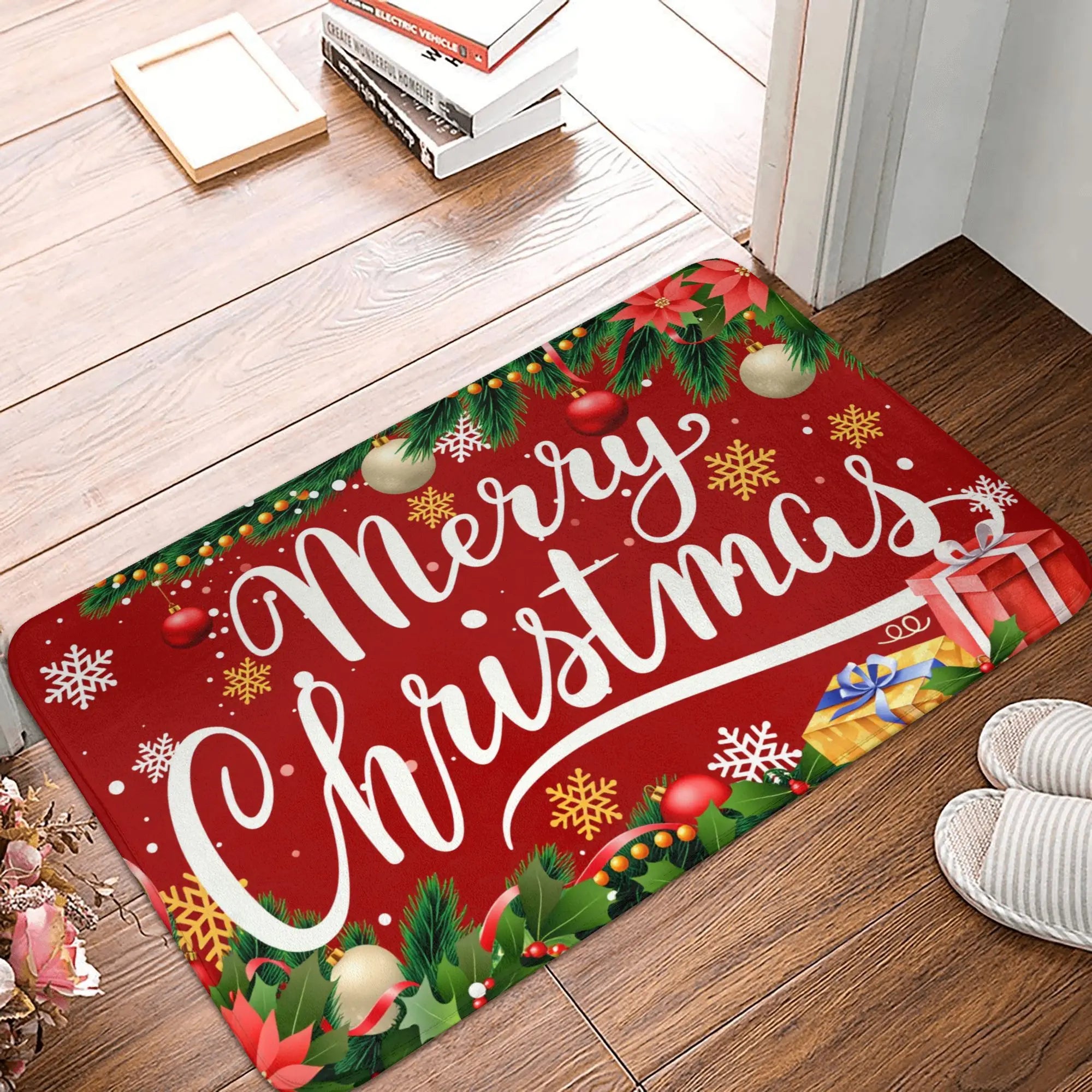 Snowman Pattern Merry Christmas Doormat Non-Slip Entrance Kitchen Bath Door Floor Mat  Toilet Carpet Rug