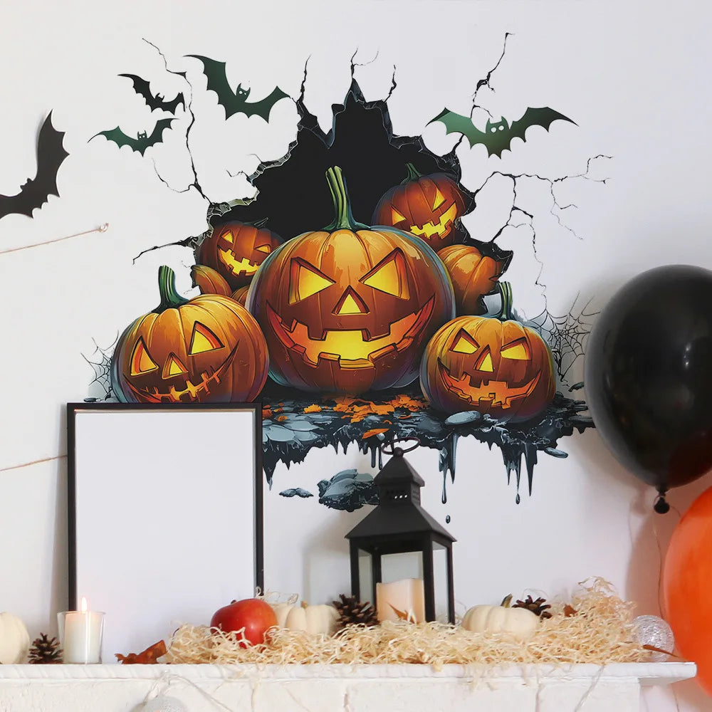 Halloween Wall-breaking Pumpkin Bat Wall Stickers, Suitable for Bedroom and Living Room Wall Decoration Stickers