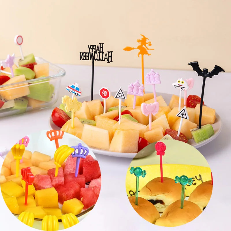 Halloween Series Plastic Fruit Fork Set Cute Cartoon Shape Cake Dessert Forks Decorations Children Lunches Toothpick Supplies