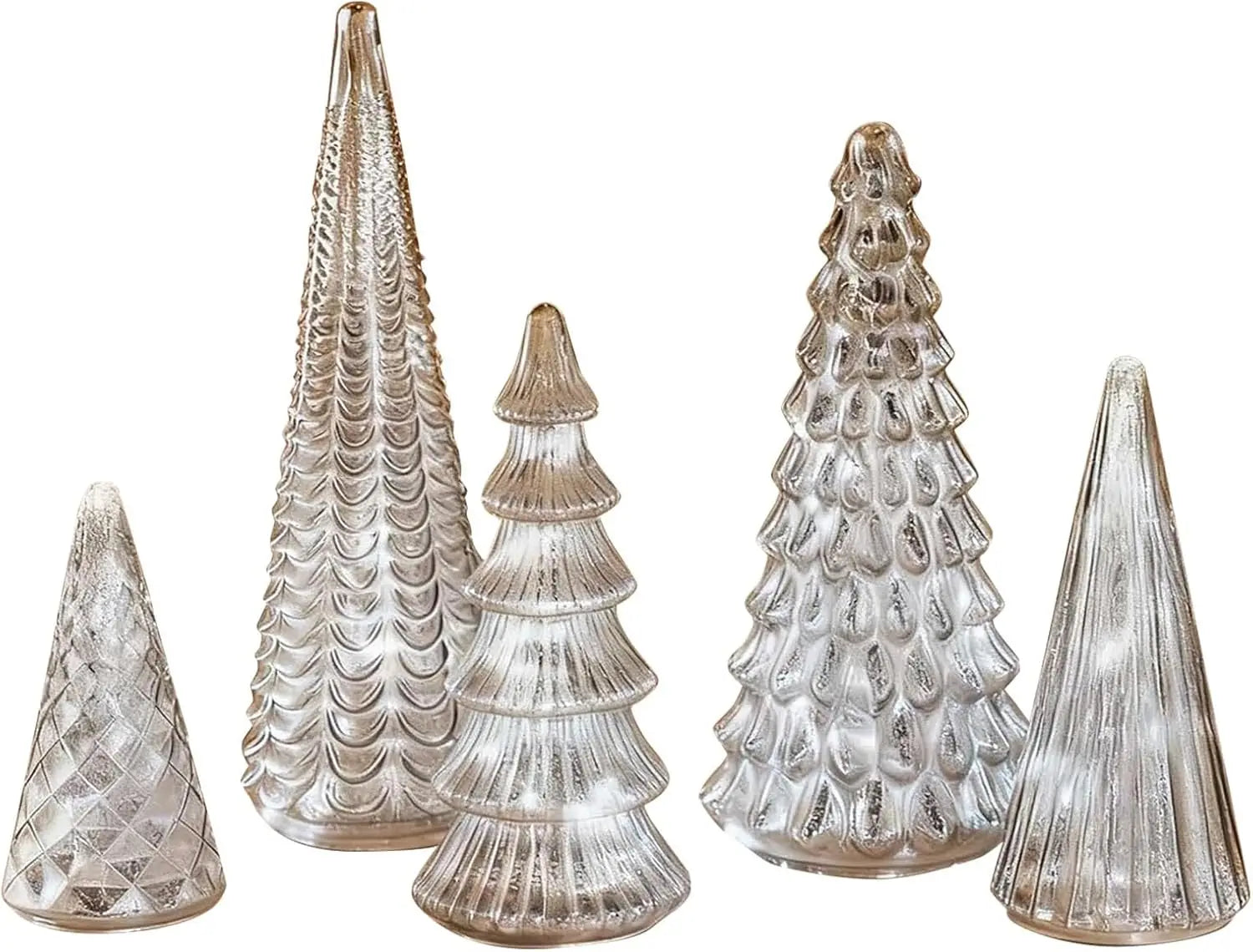 Set of 5 3D Printing Illuminated Trees, Upgrade Christmas Trees LED, Gold Tree Figurine for Home Party Mantel Decor Xmas Gift