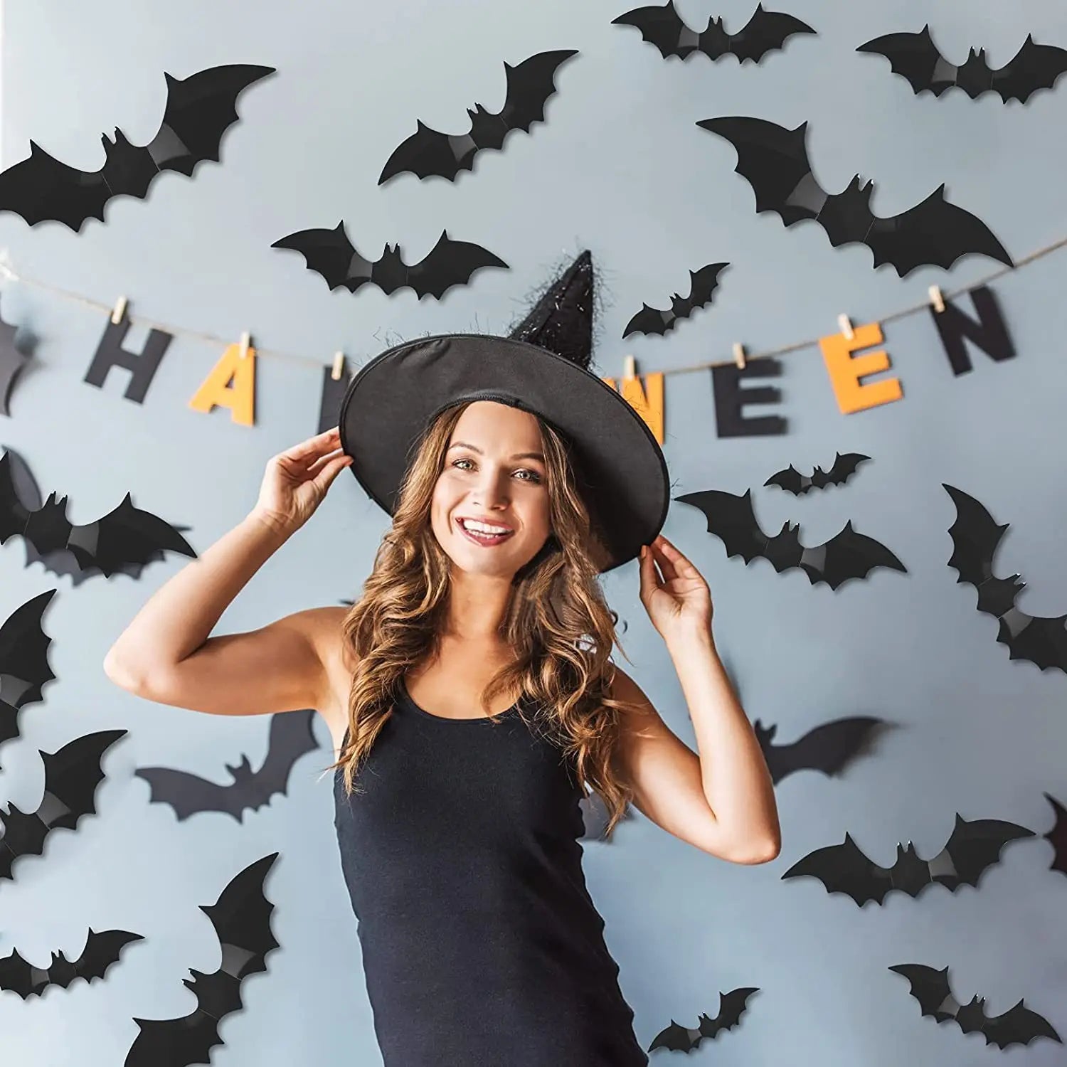 3D Black PVC Bats Wall Decals - Halloween Party Supplies Stick-on Scary Bat Stickers for Home and Bar Room Decor wall stickers