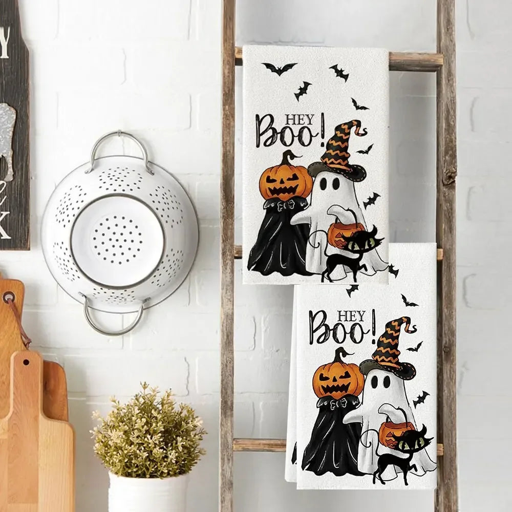 1pc Boo Halloween Kitchen Towels Dish Tea Towels Kitchen Decor Halloween Decoration Cotton Gift for Mom Women Kitchen Supplies
