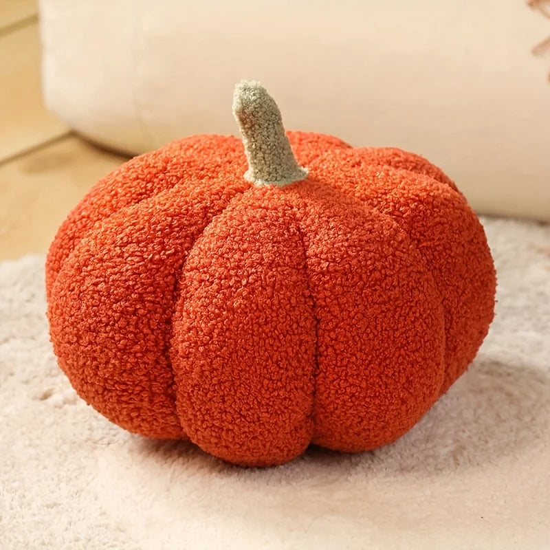 3D Fluffy Pumpkin Plush Pillow - Realistic Polyester Stuffed Animal with 6 Vibrant Colors for Halloween Home Decor