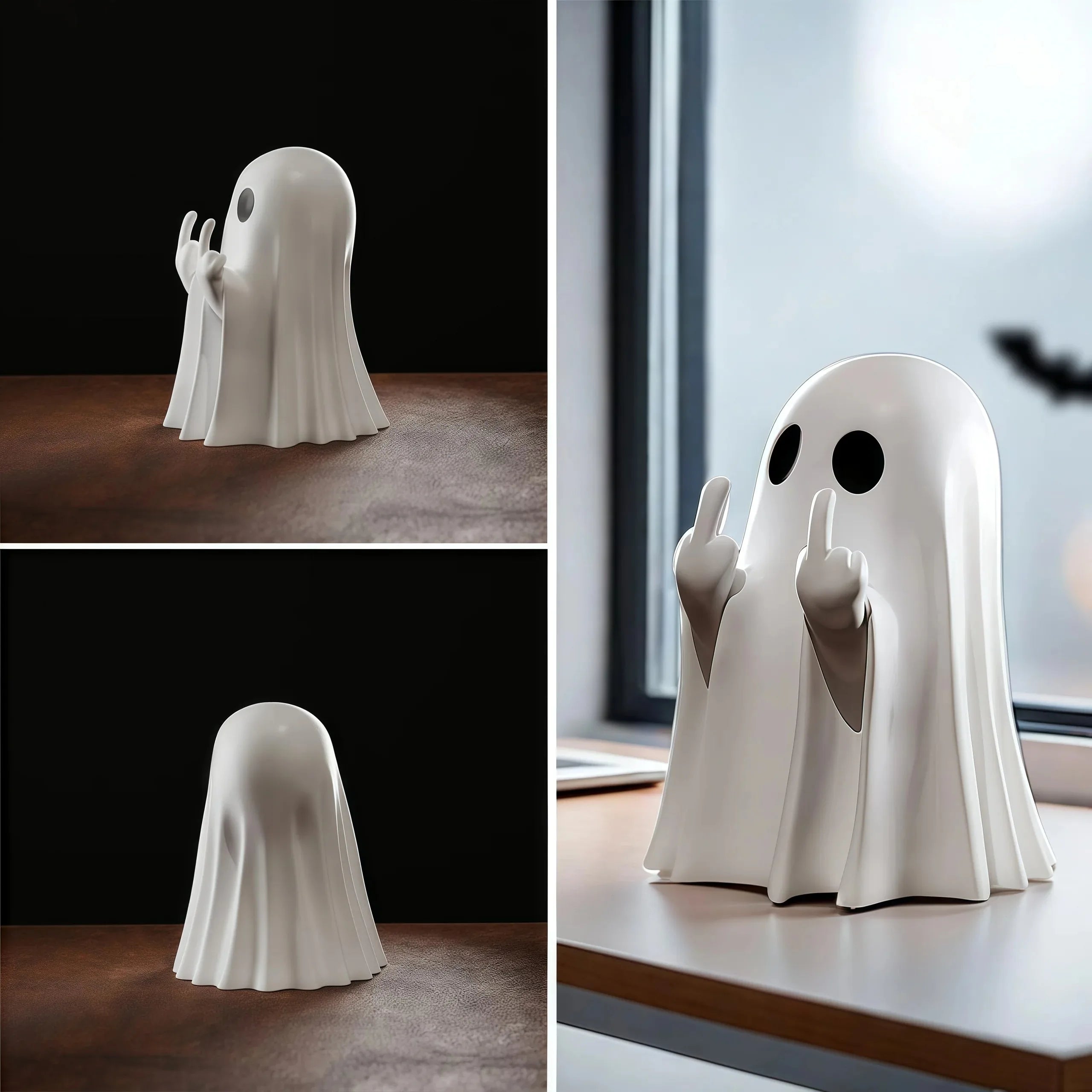 Middle Finger Cute Ghost Statue, Ghosts Small Scary Ghost Figurines, Halloween Home Decorations, Coffee Table Centerpieces Shelf