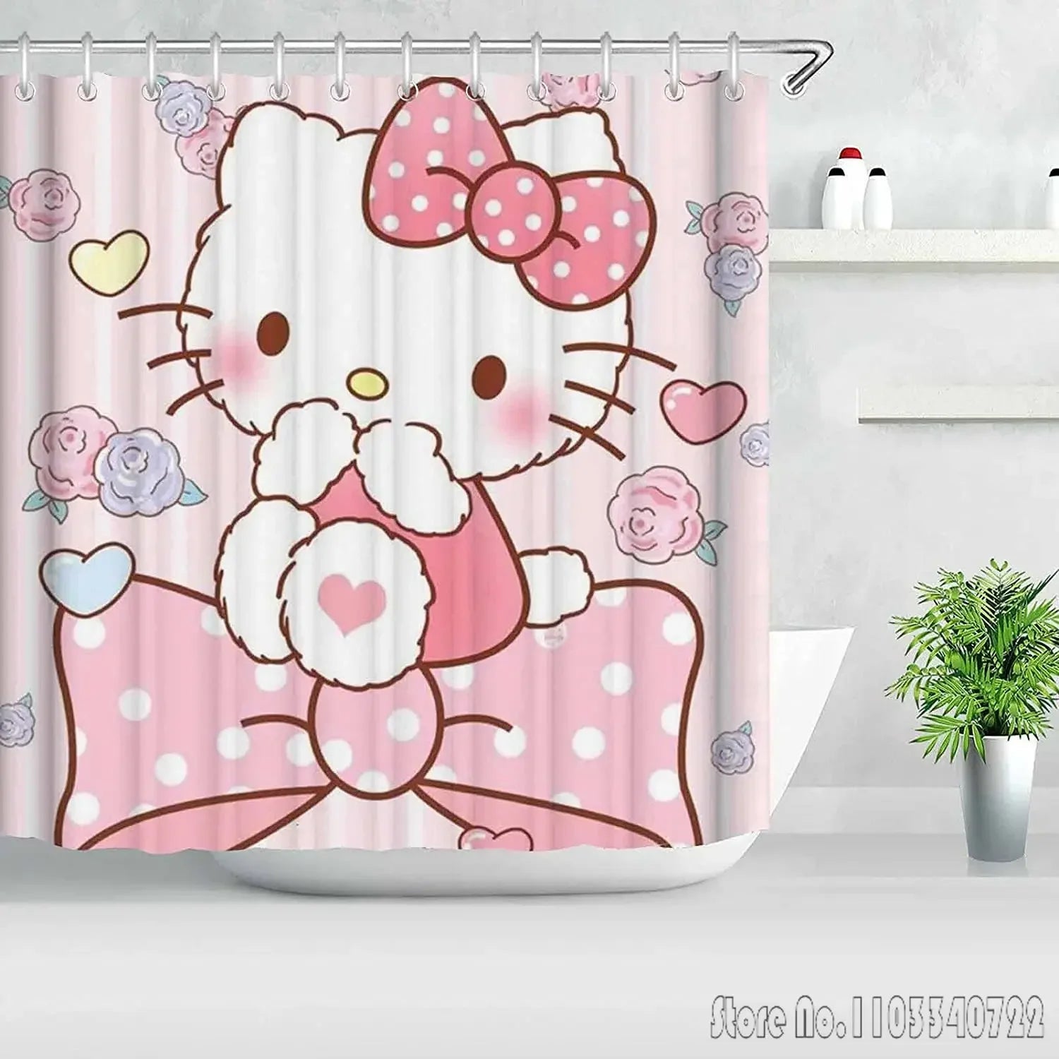 Hello Kitty Shower Curtain Cute Printed Cartoon Bathroom Accessories Decor Sets Full Set Luxury Curtains Home Decor Anime
