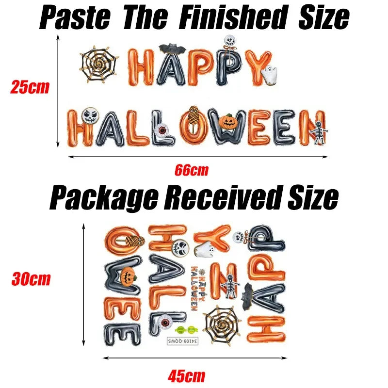 Halloween Letters Wall Stickers Self-adhesive PVC Pumpkin Head Happy Halloween Pattern Wall Decals for Home Festival Decoration
