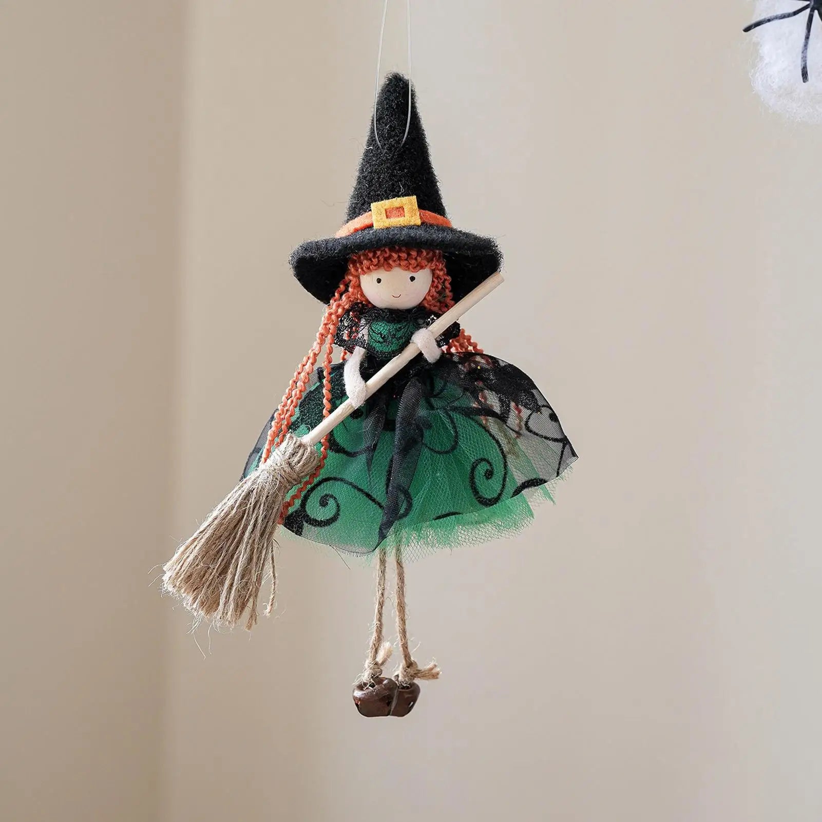 Kitchen Witch Halloween Witch Doll Hangable Decoration with Broom Collectible Figurine Ornament Hangable for Kitchen Haunted