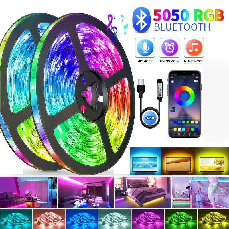 5V 5050 LED Strip Light USB Bluetooth APP Control 30LEDs/m RGB Flexible Diode For TV Backlight Lamp Home Christmas Decor Lights