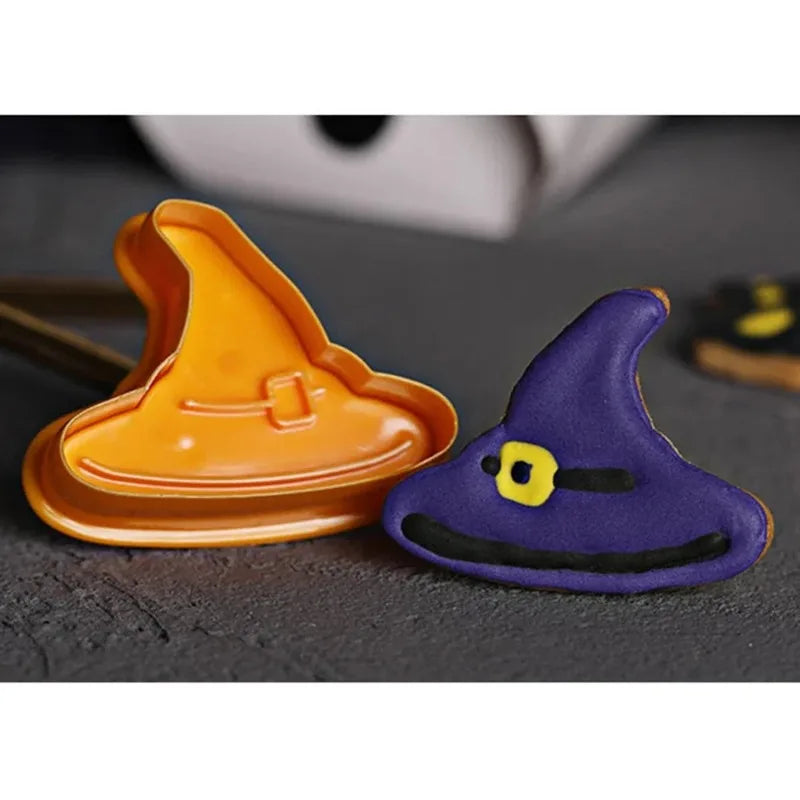 4pcs Halloween Pumpkin Ghost Theme Plastic Cookie Cutter Plunger Fondant Chocolate Mold Cake Decorating Tools