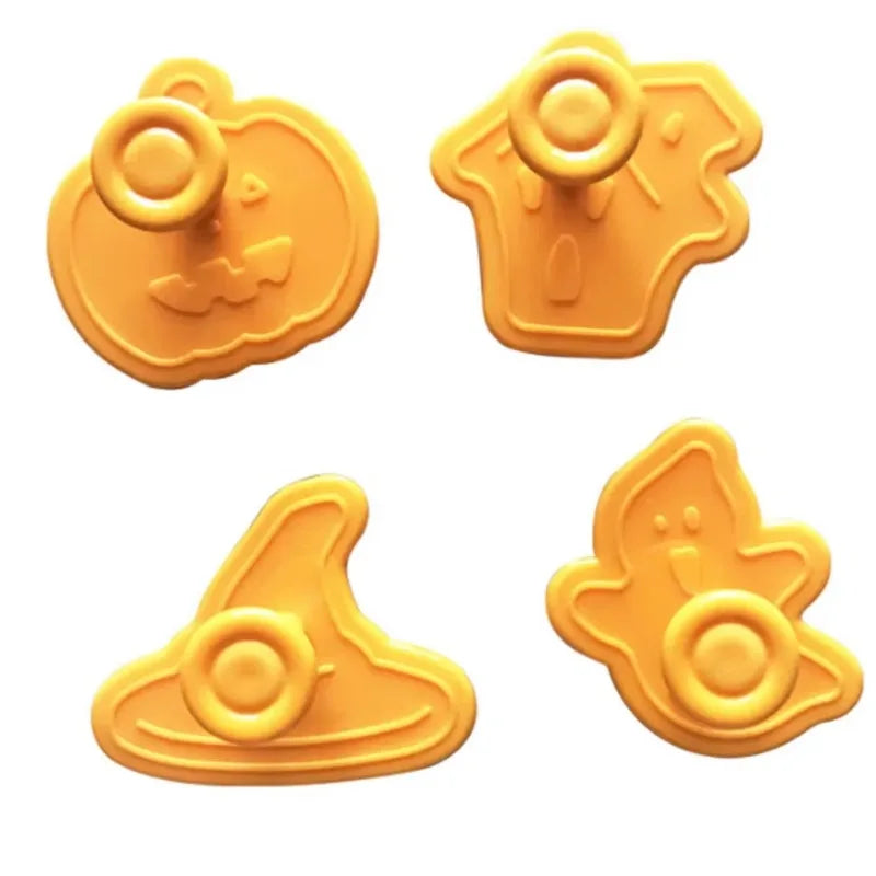 4pcs Halloween Pumpkin Ghost Theme Plastic Cookie Cutter Plunger Fondant Chocolate Mold Cake Decorating Tools
