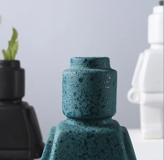 Nordic Style Ceramic Robot Vase Indoor Flower Pot Modern Home Interior Decoration White Goods Decoration Office Desk Decoration
