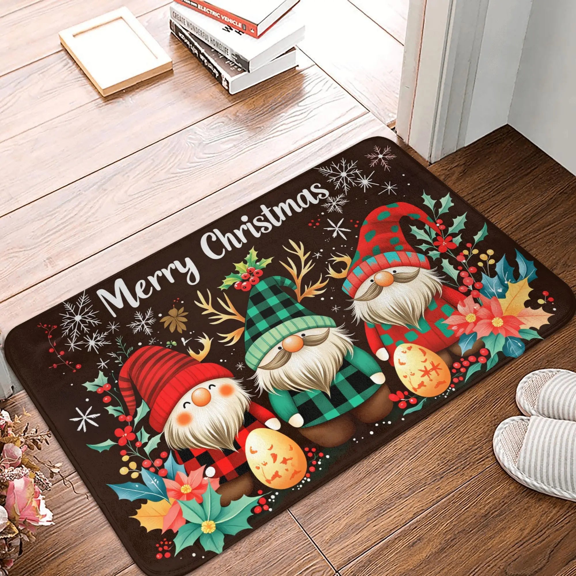 Snowman Pattern Merry Christmas Doormat Non-Slip Entrance Kitchen Bath Door Floor Mat  Toilet Carpet Rug