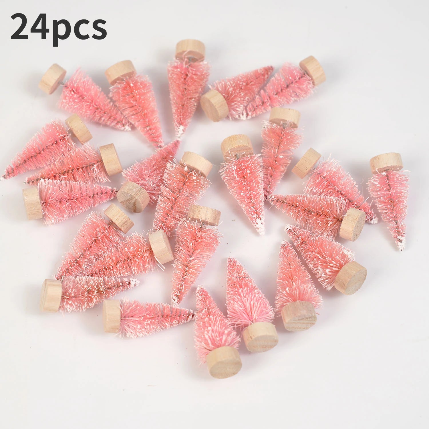 24pcs, Mini Christmas Sisal Snow Frost Tree with Wooden Bottling Brush - Perfect Desktop Tree for Christmas Party and Home Decor