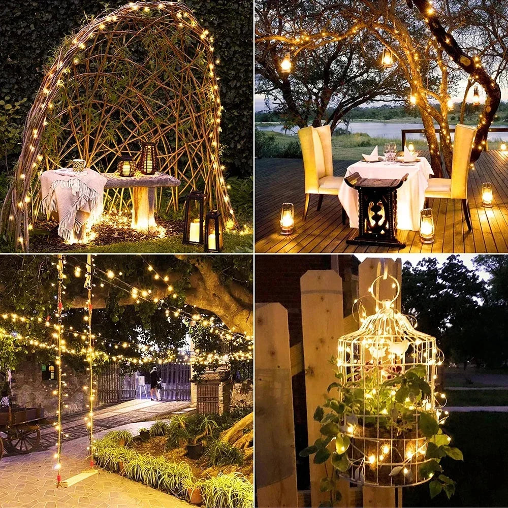 7M~42M Solar Power Fairy String Lights, Waterproof, Copper Wire, Christmas Party Garland, Outdoor Garden, Wedding