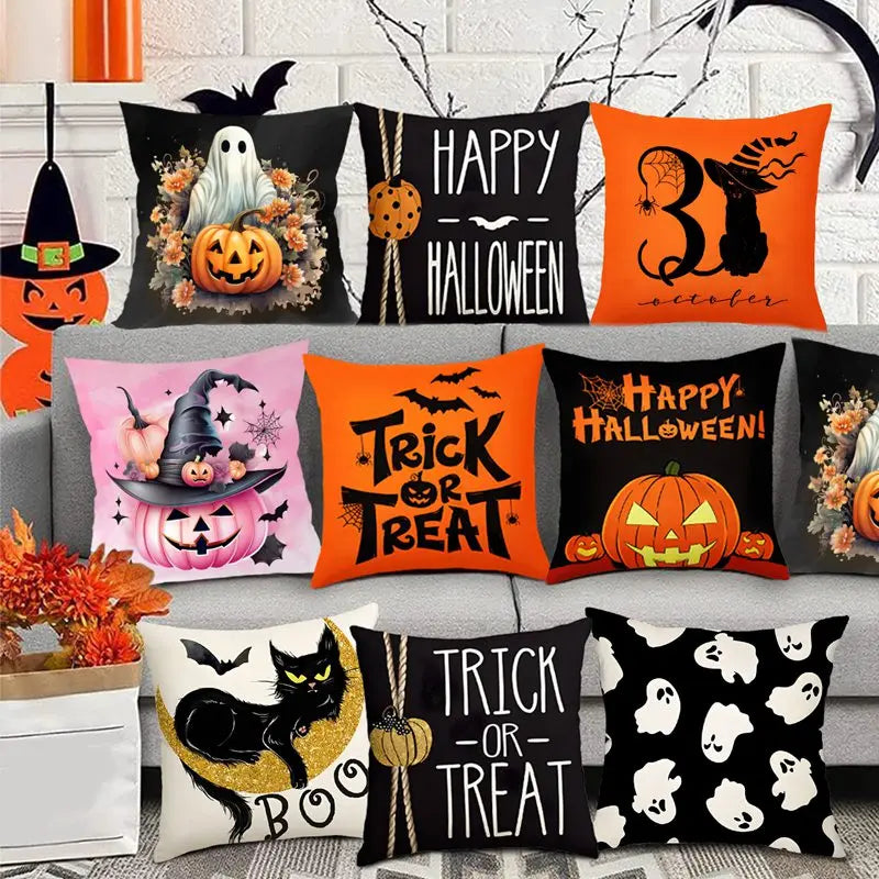 Halloween Linen Cushion Cover Trick or Treat Theme Pillowcase Cartoon Pumpkin Ghost Pillow Cover Halloween Party Decoration 2025