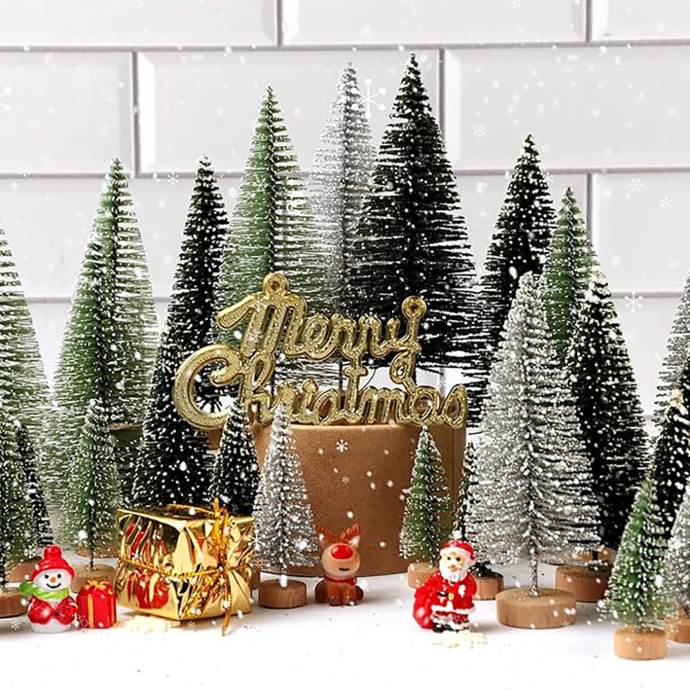 Mini Christmas Trees Different Size Craft Artificial Wooden Base Mini Christmas Tree Xmas Home Party New Year 2025 Decoration