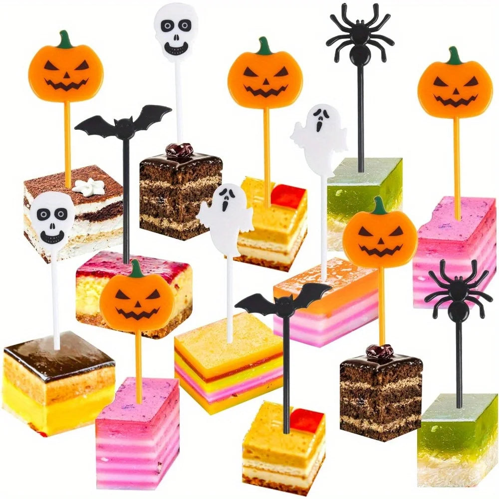 20pcs Halloween food pick, fruit fork, biscuit knife, food grade plastic lunch accessories