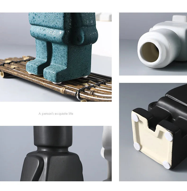 Nordic Style Ceramic Robot Vase Indoor Flower Pot Modern Home Interior Decoration White Goods Decoration Office Desk Decoration