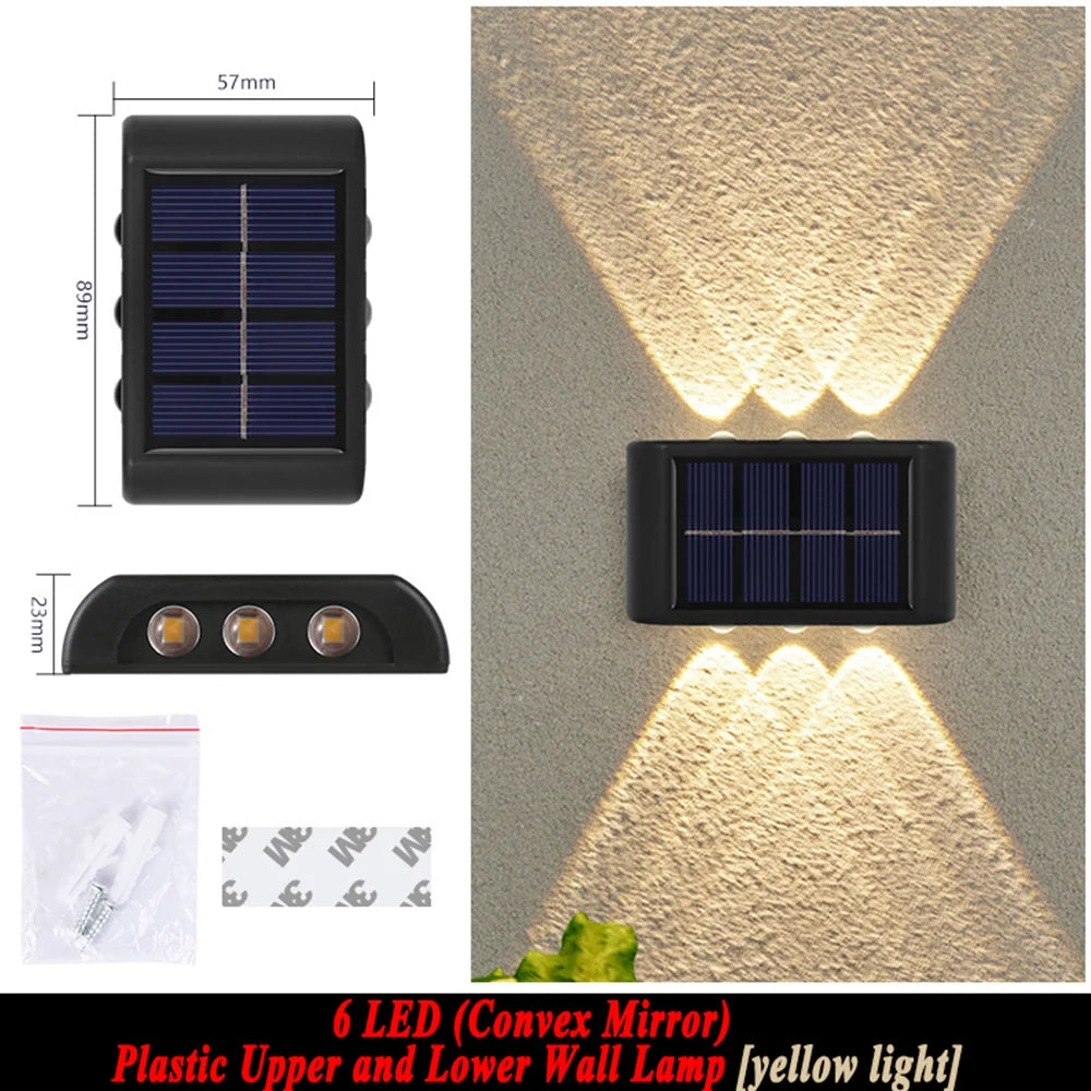 Solar Wall Lamp Outdoor 4/6/8/10/12/16LED Light Waterproof Up And Down Luminous Lighting Balcony Yard Garden Decoration Lights